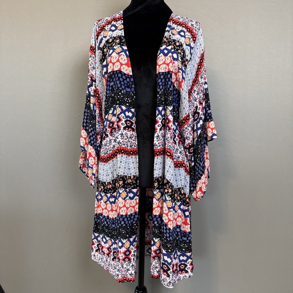 Paolino Womens Patchwork Print Longline Kimono Cardigan Size Small Boho